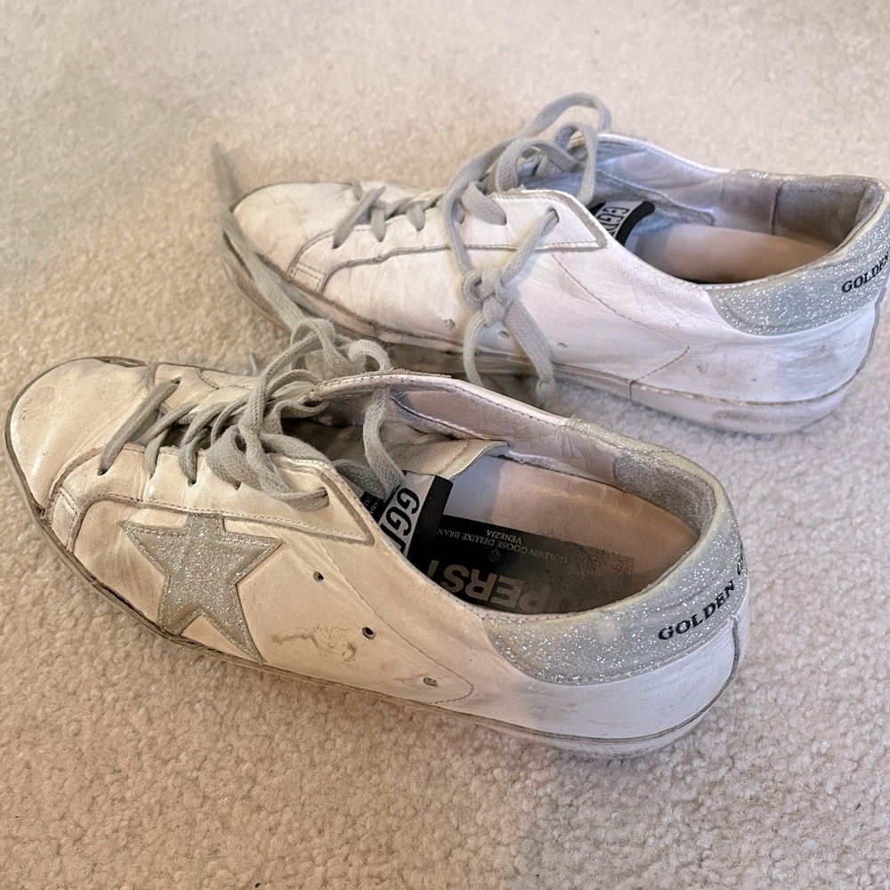 Golden Goose Sneakers Size 7 White with Silver Glitter